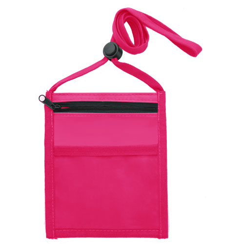 Neck Wallet with Front Zipper Pocket and Adjustable Lanyard-Hot_Pink | https://www.bestnamebadges.com