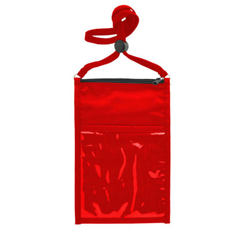 Large Double Pouch Neck Wallet with Lanyard-Red | https://www.bestnamebadges.com
