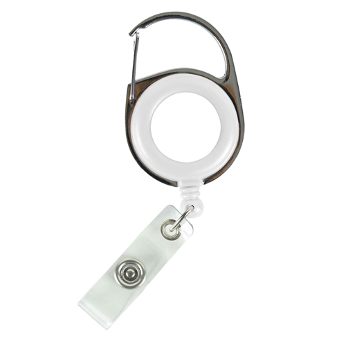 Carabiner Badge Reel with Logo-White | https://www.bestnamebadges.com
