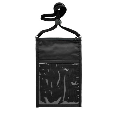 Large Double Pouch Neck Wallet with Lanyard-Black | https://www.bestnamebadges.com
