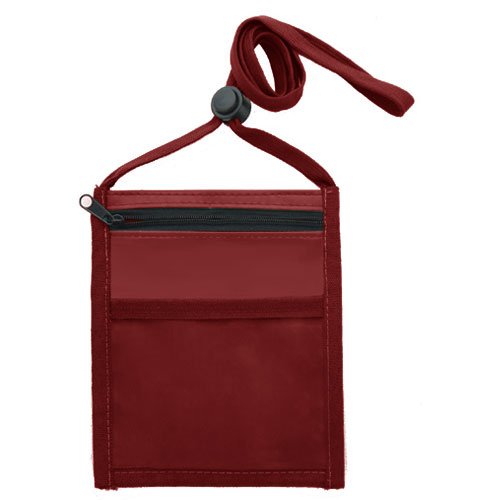 Neck Wallet with Front Zipper Pocket and Adjustable Lanyard-Maroon | https://www.bestnamebadges.com
