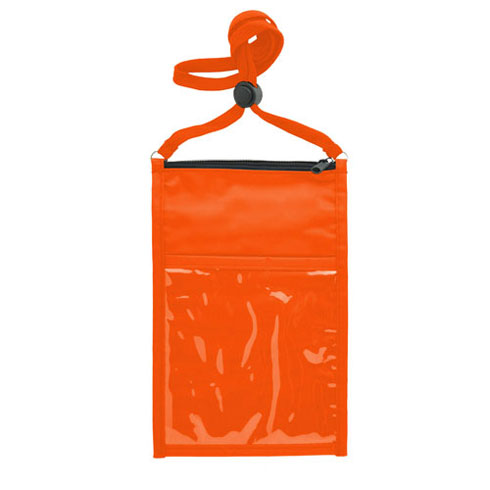Large Double Pouch Neck Wallet with Lanyard-Orange | https://www.bestnamebadges.com