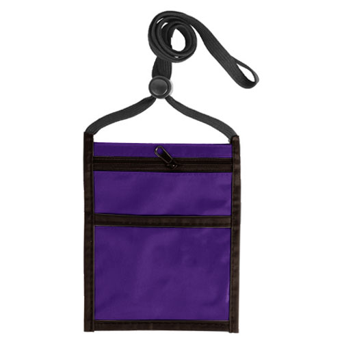 Two Tone Neck Wallet with Front Zipper Pocket and Adjustable Lanyard-Violet | https://www.bestnamebadges.com