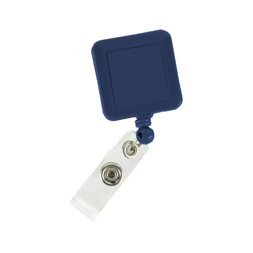 Square Badge Reel with Logo and Bulldog Clip-Navy_Blue | https://www.bestnamebadges.com