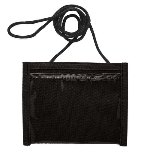 Small Economy Neck Pouch with Cord Lanyard-Black | https://www.bestnamebadges.com