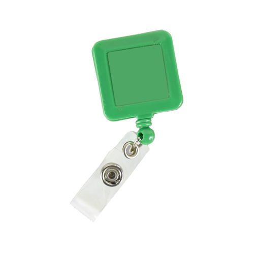 Square Badge Reel with Logo and Bulldog Clip-Green | https://www.bestnamebadges.com