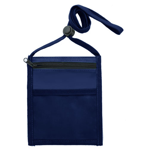 Neck Wallet with Front Zipper Pocket and Adjustable Lanyard-Navy_Blue | https://www.bestnamebadges.com