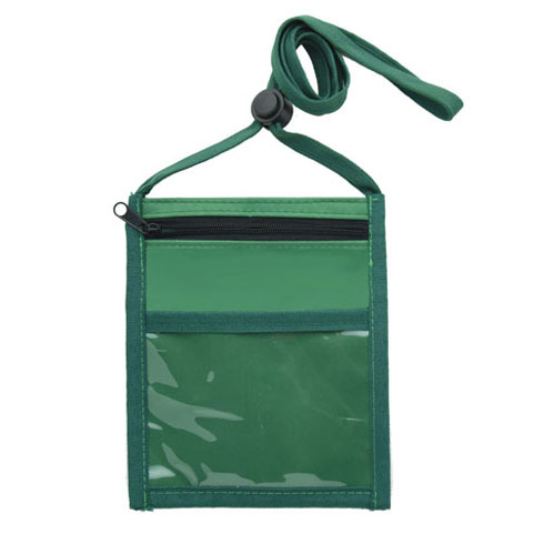 Neck Wallet with Front Zipper Pocket and Adjustable Lanyard-Green | https://www.bestnamebadges.com