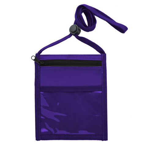 Neck Wallet with Front Zipper Pocket and Adjustable Lanyard-Purple | https://www.bestnamebadges.com