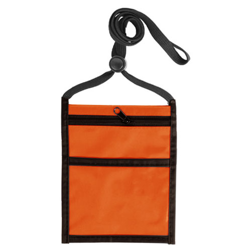 Two Tone Neck Wallet with Front Zipper Pocket and Adjustable Lanyard-Orange | https://www.bestnamebadges.com