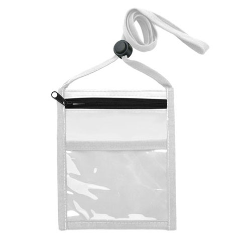 Neck Wallet with Front Zipper Pocket and Adjustable Lanyard-White | https://www.bestnamebadges.com