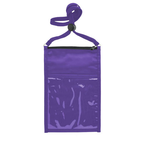 Large Double Pouch Neck Wallet with Lanyard-Purple | https://www.bestnamebadges.com