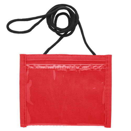 Small Economy Neck Pouch with Cord Lanyard-Red | https://www.bestnamebadges.com