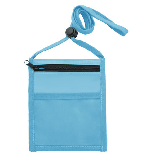 Neck Wallet with Front Zipper Pocket and Adjustable Lanyard-Light_Blue | https://www.bestnamebadges.com