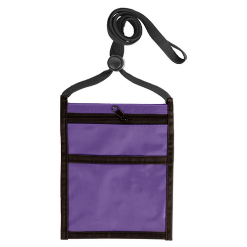 Two Tone Neck Wallet with Front Zipper Pocket and Adjustable Lanyard-Purple | https://www.bestnamebadges.com