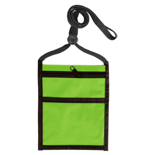 Two Tone Neck Wallet with Front Zipper Pocket and Adjustable Lanyard-Lime_Green | https://www.bestnamebadges.com