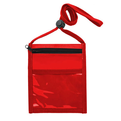 Neck Wallet with Front Zipper Pocket and Adjustable Lanyard-Red | https://www.bestnamebadges.com