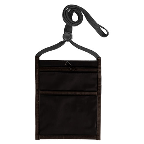 Two Tone Neck Wallet with Front Zipper Pocket and Adjustable Lanyard-Black | https://www.bestnamebadges.com