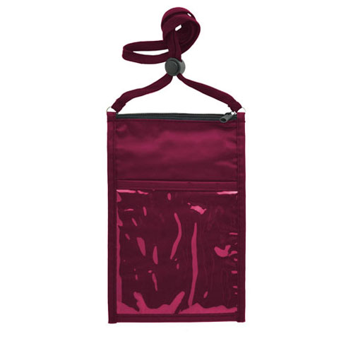 Large Double Pouch Neck Wallet with Lanyard-Maroon | https://www.bestnamebadges.com
