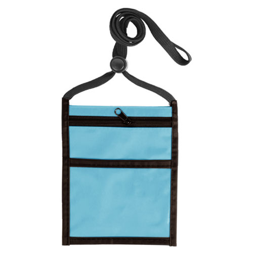 Two Tone Neck Wallet with Front Zipper Pocket and Adjustable Lanyard-Light_Blue | https://www.bestnamebadges.com
