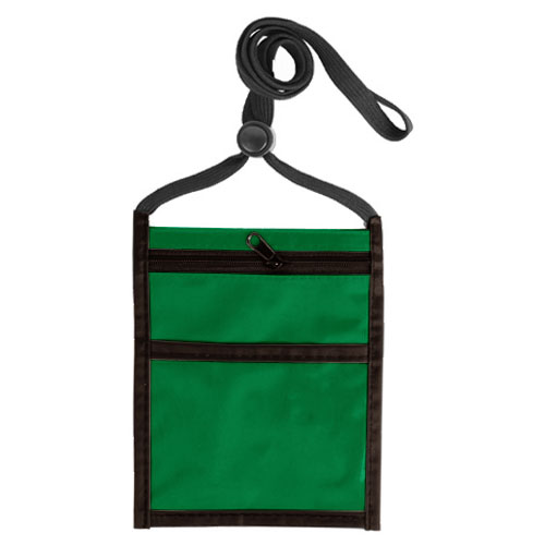 Two Tone Neck Wallet with Front Zipper Pocket and Adjustable Lanyard-Green | https://www.bestnamebadges.com