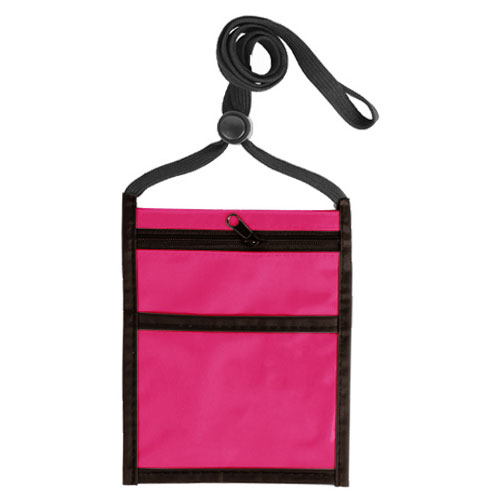 Two Tone Neck Wallet with Front Zipper Pocket and Adjustable Lanyard-Hot_Pink | https://www.bestnamebadges.com