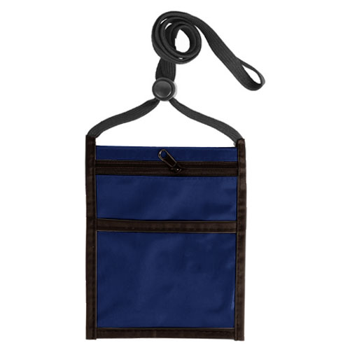 Two Tone Neck Wallet with Front Zipper Pocket and Adjustable Lanyard-Navy_Blue | https://www.bestnamebadges.com