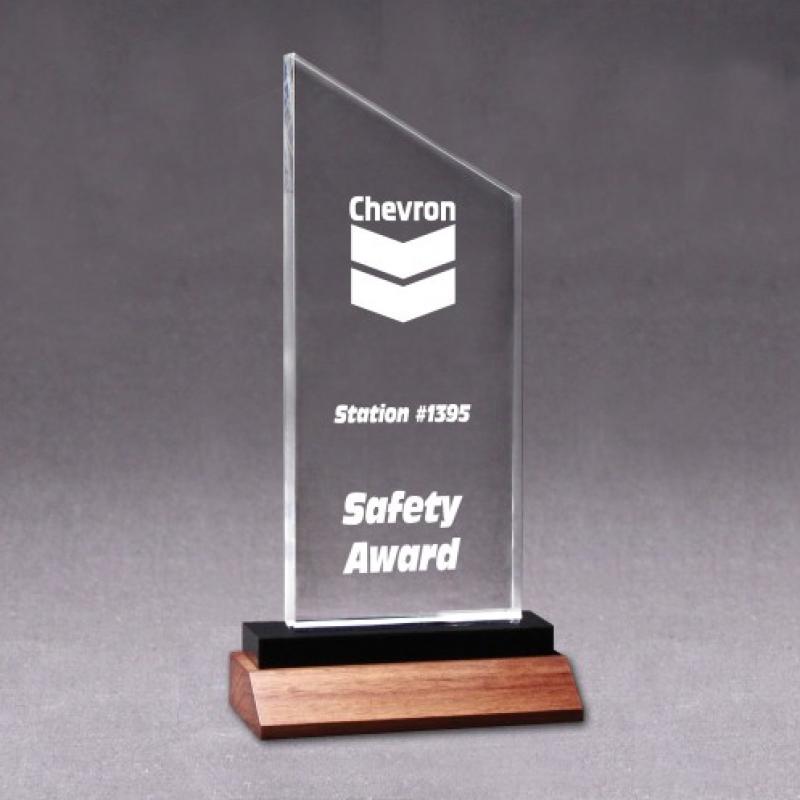 Acrylic Peak Award with Walnut Base | https://www.bestnamebadges.com