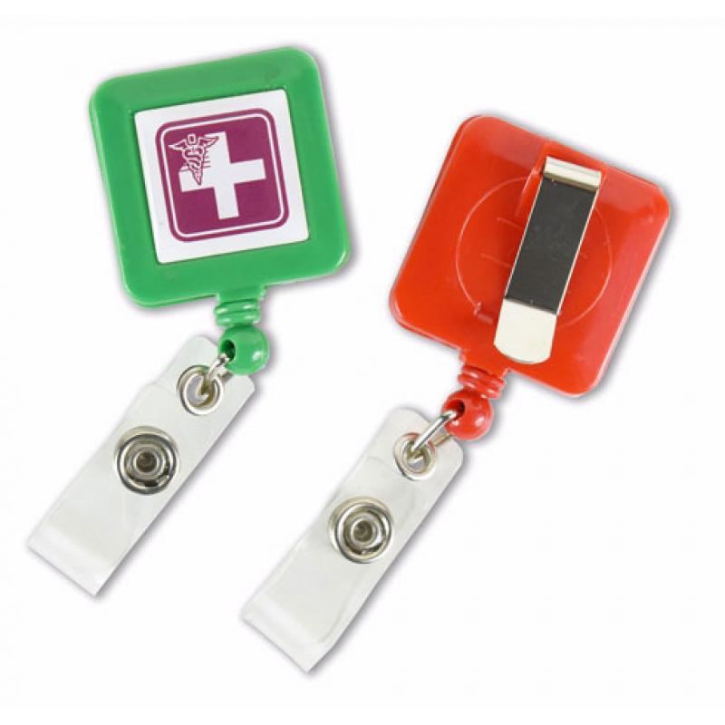 Square Badge Reel with Logo | https://www.bestnamebadges.com