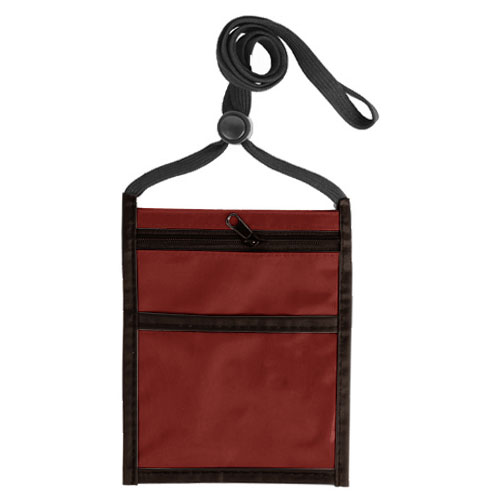 Two Tone Neck Wallet with Front Zipper Pocket and Adjustable Lanyard-Maroon | https://www.bestnamebadges.com