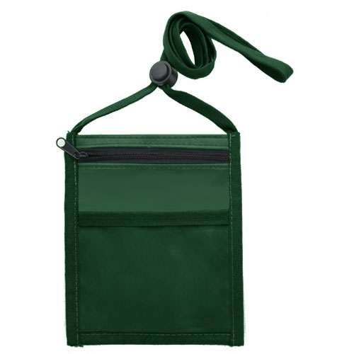 Neck Wallet with Front Zipper Pocket and Adjustable Lanyard-Dark_Green | https://www.bestnamebadges.com